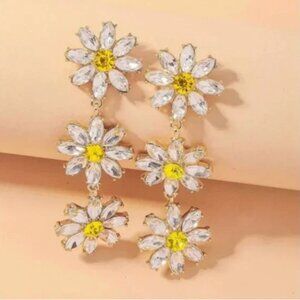 ⭐️❤️ FREE Sunflower Flower Rhinestone Floral Boho Peasant Hipster Art Earrings